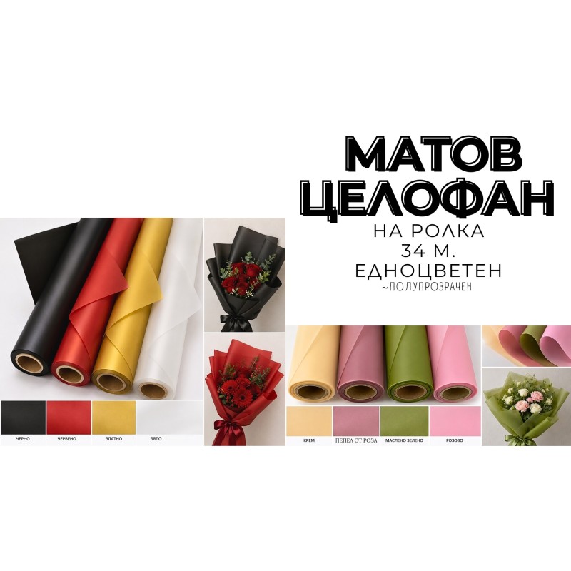 МАТОВ ЦЕЛОФАН / НА РОЛКА ~ ПОЛУПРОЗРАЧЕН *34 М.